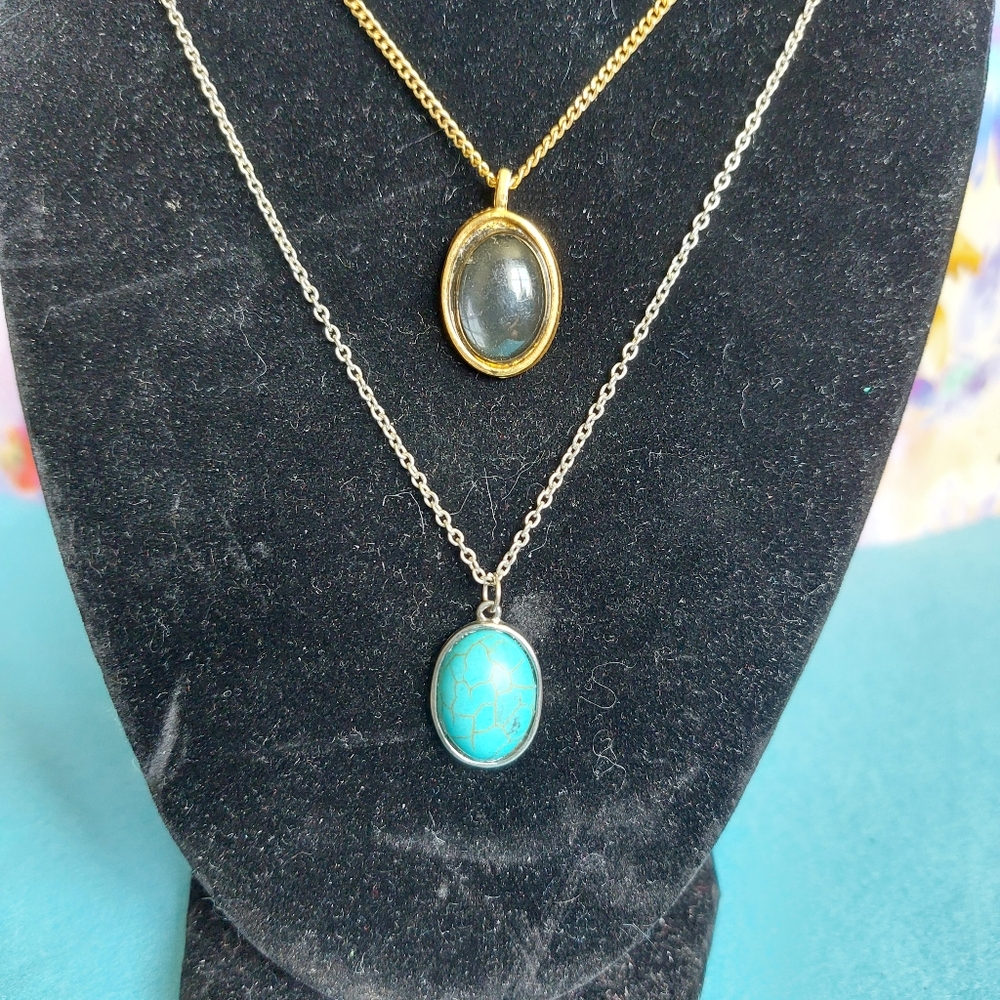 Lot of Two Colorful Pendants Necklaces